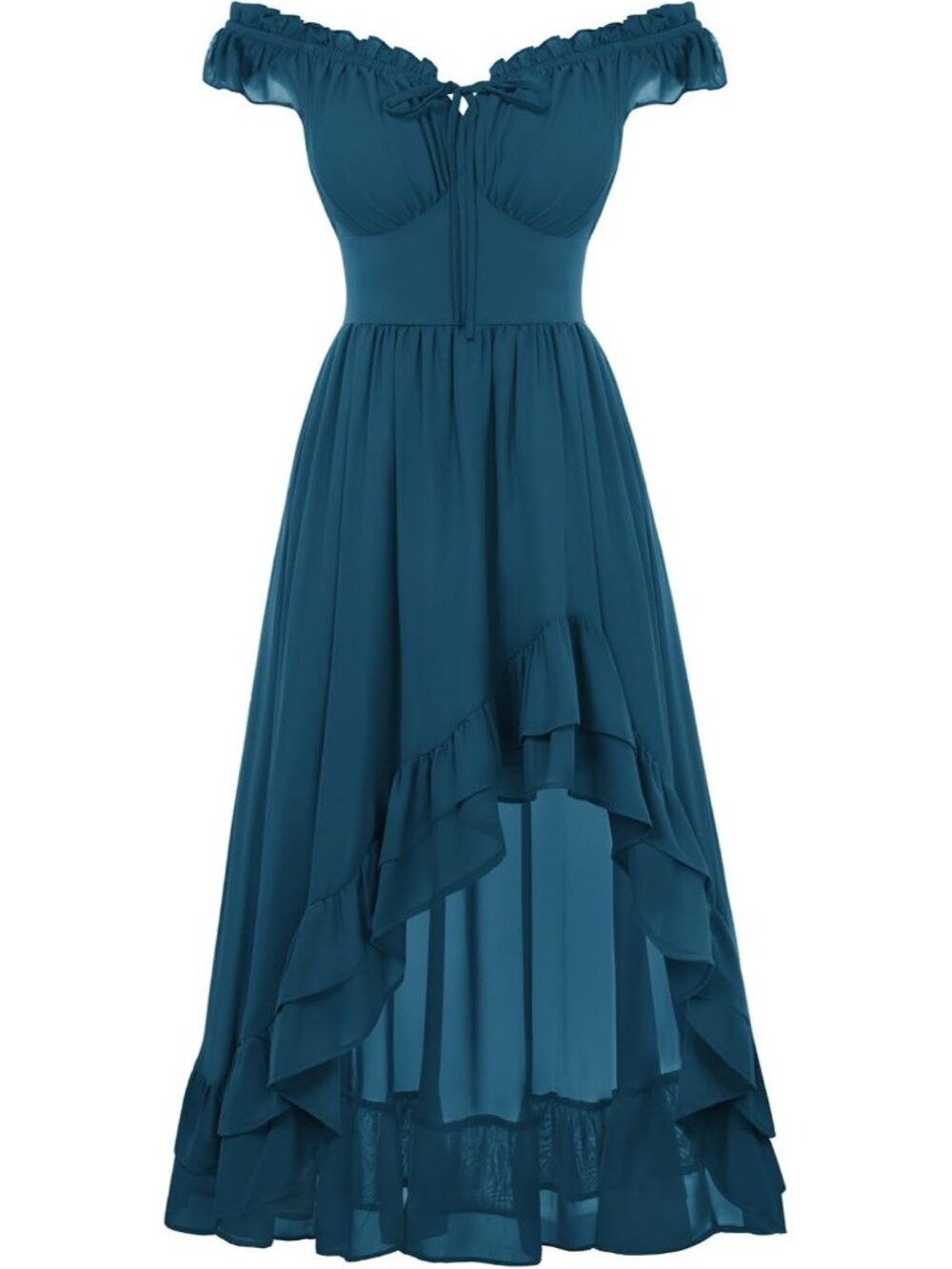 Women's Vintage Blue Renaissance Corset Dress Off Shoulder High-Low Chiffon